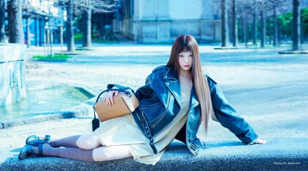 LE SSERAFIM Eunchae in W Korea x Onitsuka Tiger March 2026 pictorial, fierce pose with floral backdrop.