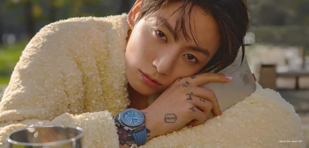 Jungkook BTS wearing Hublot Big Bang Original Unico on Harper's BAZAAR Korea June 2026 cover in black editorial fashion shoot