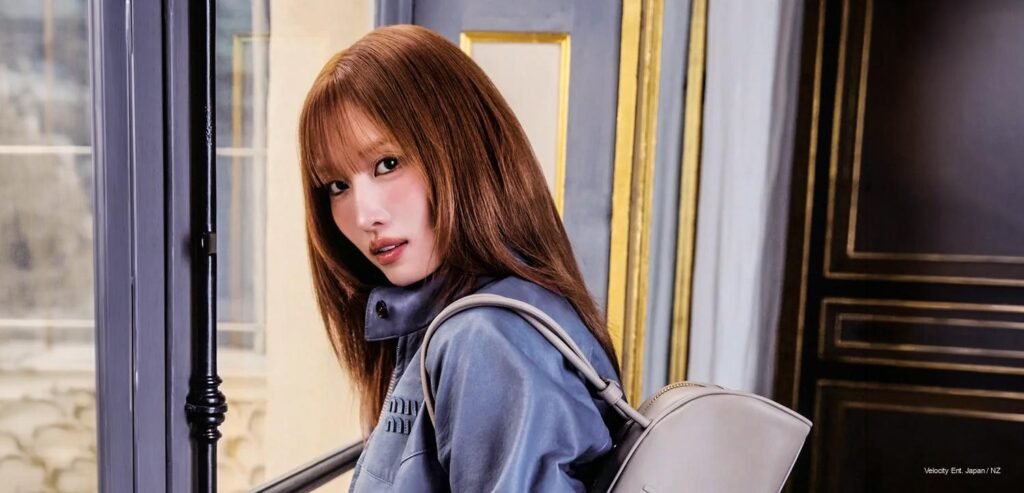 TWICE's Momo on the Numéro Tokyo June 2026 cover in Miu Miu — a close-up editorial portrait of the K-pop dancer and fashion ambassador