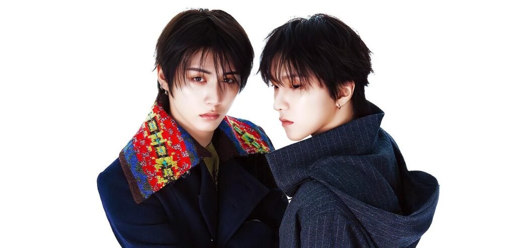 BOYNEXTDOOR members Jaehyun, Taesan, and Woonhak posing for Singles Japan and Singles Korea August 2026 cover in a high-fashion editorial.