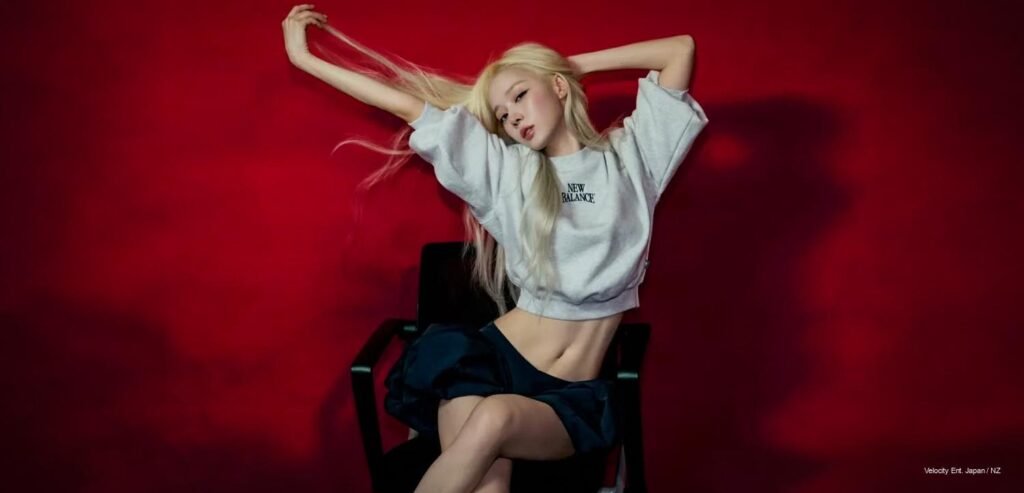 aespa Winter in a New Balance lifestyle fashion pictorial for ELLE Korea, styled in a modern sporty editorial look.