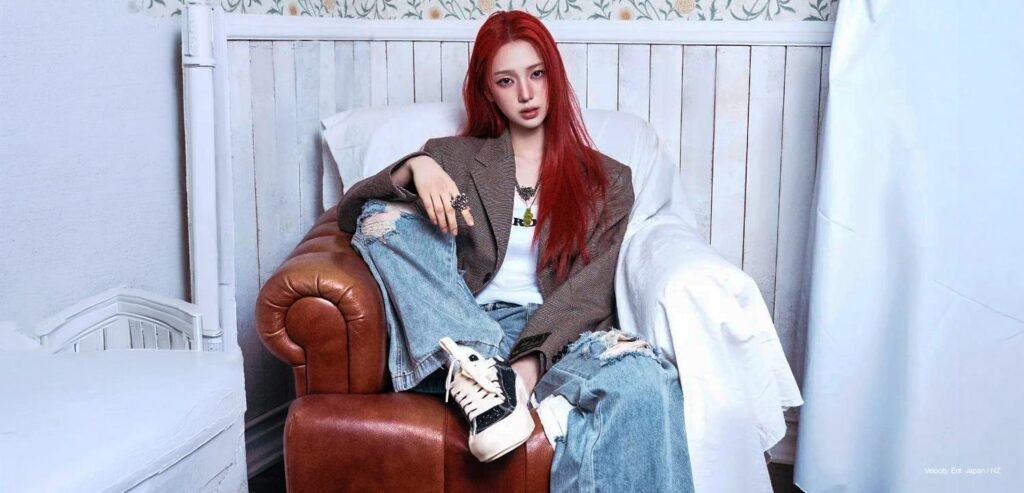 UNCHILD's Yeeun poses in a deconstructed chrome-cyan look for WAVES 漫潮 magazine's July 2026 digital cover story.
