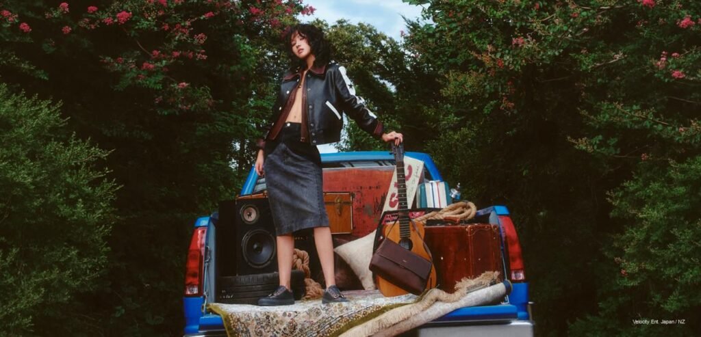 i-dle Soyeon posing in dark shearling coat and black leather Coach bag for Marie Claire Korea September 2026 digital editorial.