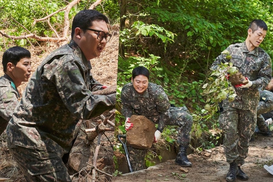 Kim Min Ho And His Fellow Soldiers Get Down And Dirty At Flood Recovery Site In “New Recruit 4: Sabotage”